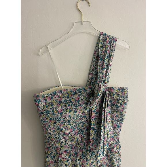 J Crew Liberty of London Dress 6 One Shoulder Bow Cotton Floral Lined Sheath NEW - Picture 4 of 10